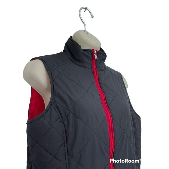 Lauren Ralph Lauren Green Label Women's Sz M Black Quilted Vest Red Lining - Picture 2 of 11